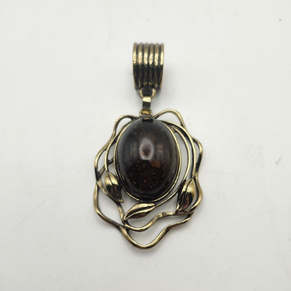 Vintage Apple Juice Bakelite Faux Amber‎ Cabochon Pendant Scarf Slide Gold Tone